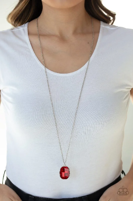 minimalist black diamond studs Paparazzi Necklace ~ Imperfect Iridescence - Red