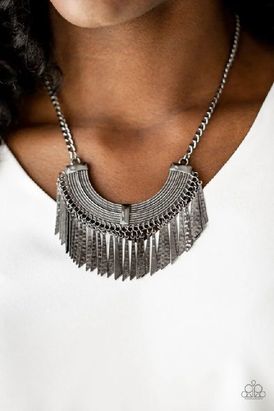 dainty gemstone choker necklace Paparazzi Necklace ~ Impressively Incan - Black