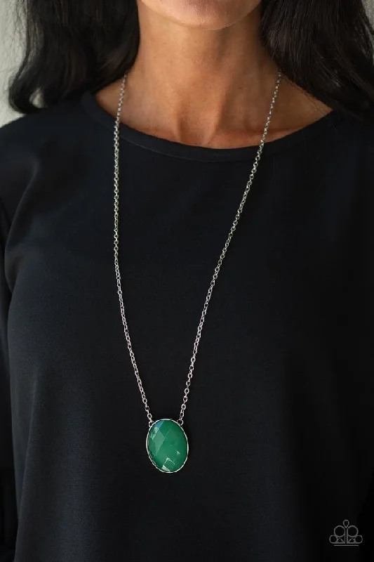 white gold necklace simple Paparazzi Necklace ~ Intensely Illuminated - Green