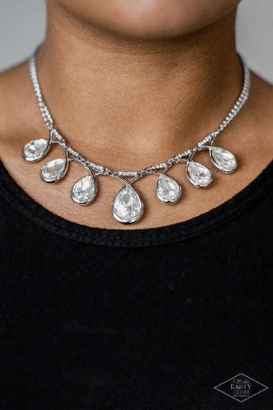 vintage-style diamond halo ring Paparazzi Necklace ~ Love at FIERCE Sight - White