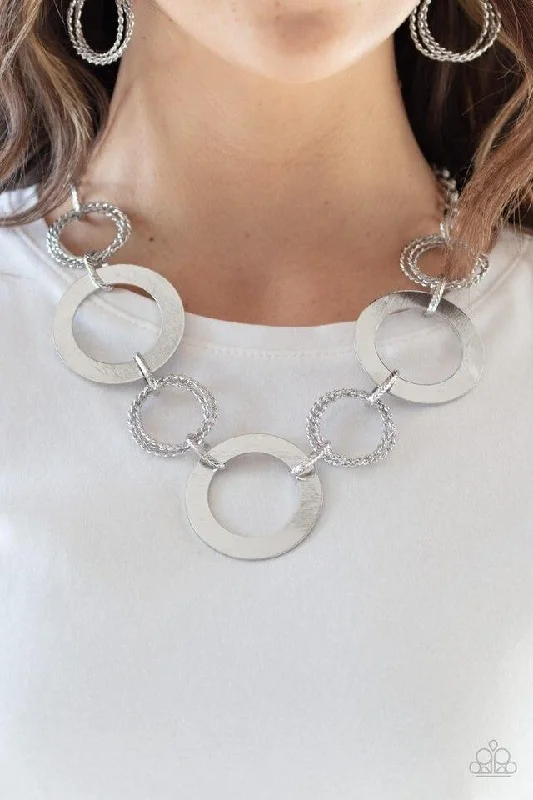classic cubic zirconia pendant Paparazzi Necklace ~ Ringed in Radiance - Silver