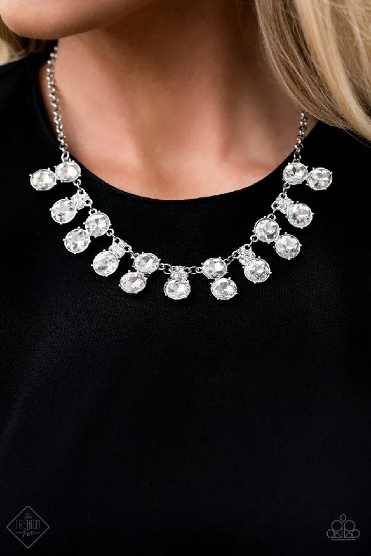 layered gold coin pendant necklace Paparazzi Necklace - Top Dollar Twinkle - White