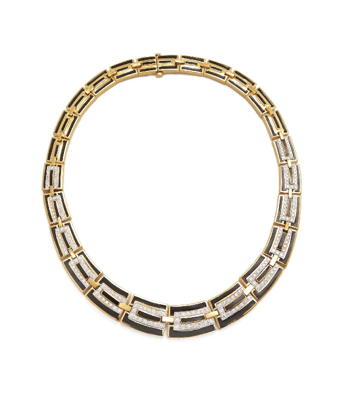 vintage art deco sapphire ring Parthenon Necklace, Black Enamel