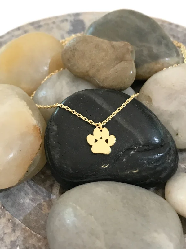 sterling silver herringbone chain Paw Print Necklace