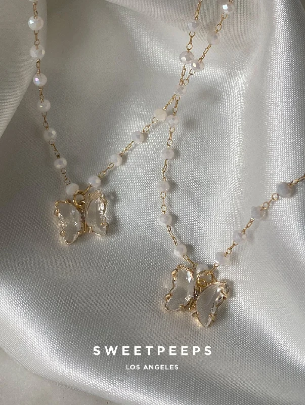 vintage rose gold engagement ring Penelope Pearl Butterfly Necklace
