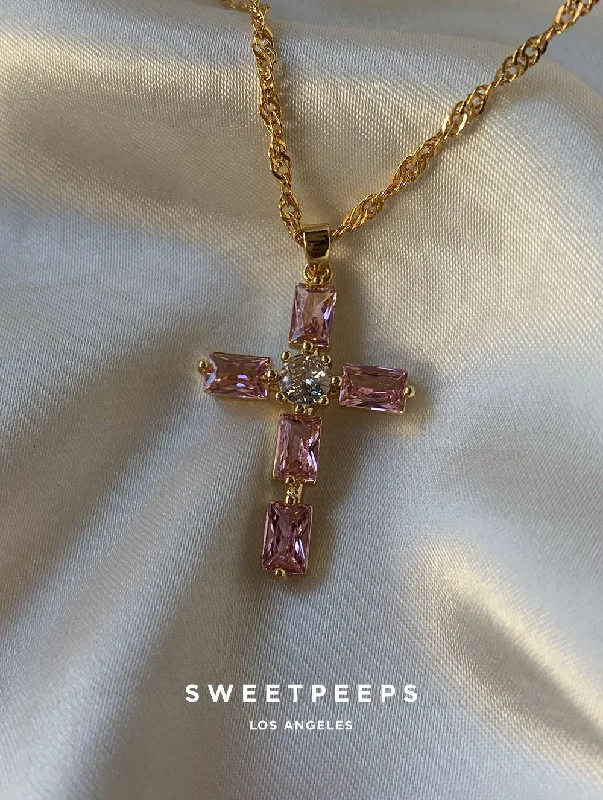 rose quartz bracelet healing Pink Diamond Cross Necklace