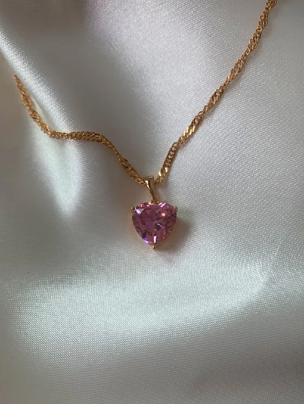 minimalist gold square earrings 18K Gold Filled Pink Heart Necklace