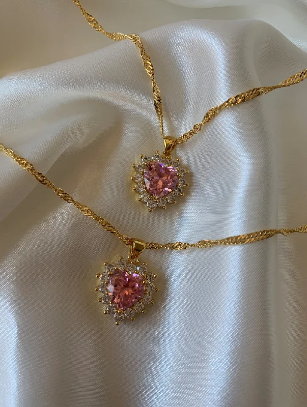 diamond halo pendant necklace Pink Magic Heart Necklace (M)