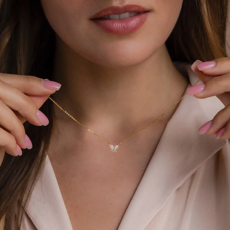 aquamarine and diamond wedding ring Pink Opal Butterfly Necklace