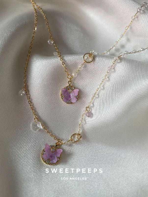 elegant pearl necklace with diamonds Priscilla Butterfly Necklace (PBN)