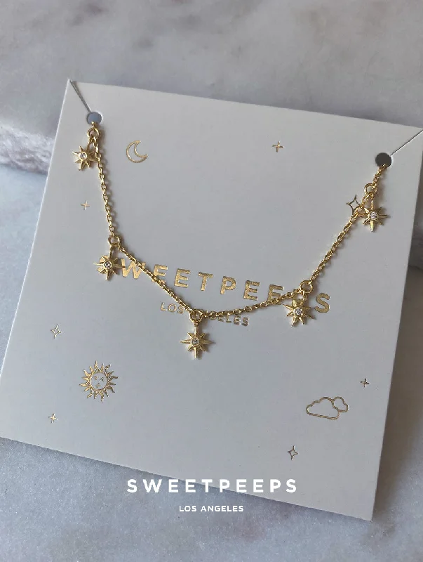 gold choker necklace simple Priscilla Stars Charm Necklace