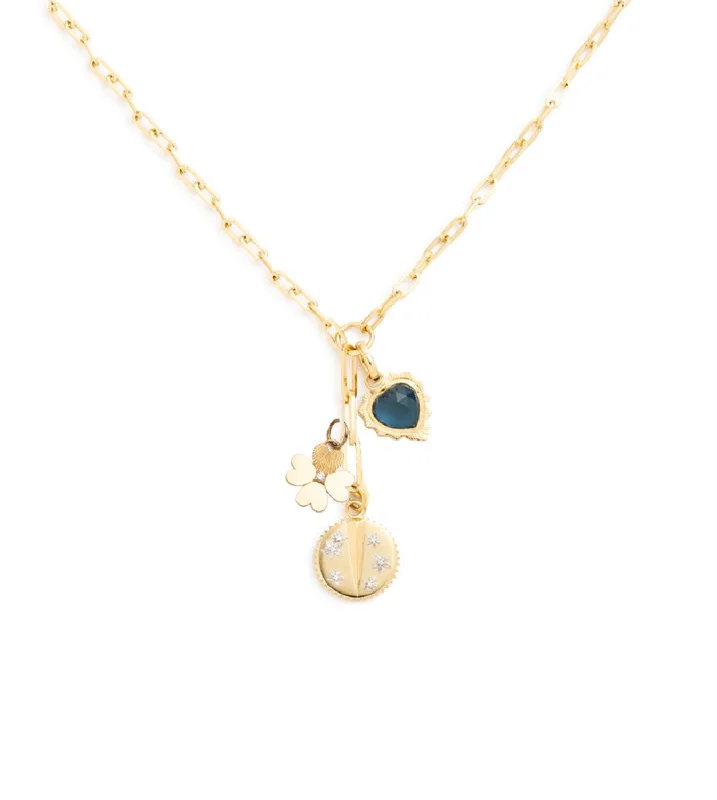 handmade leather pendant necklace Resilience, Clover & Gemstone Heart : Refined Clip Extension Necklace