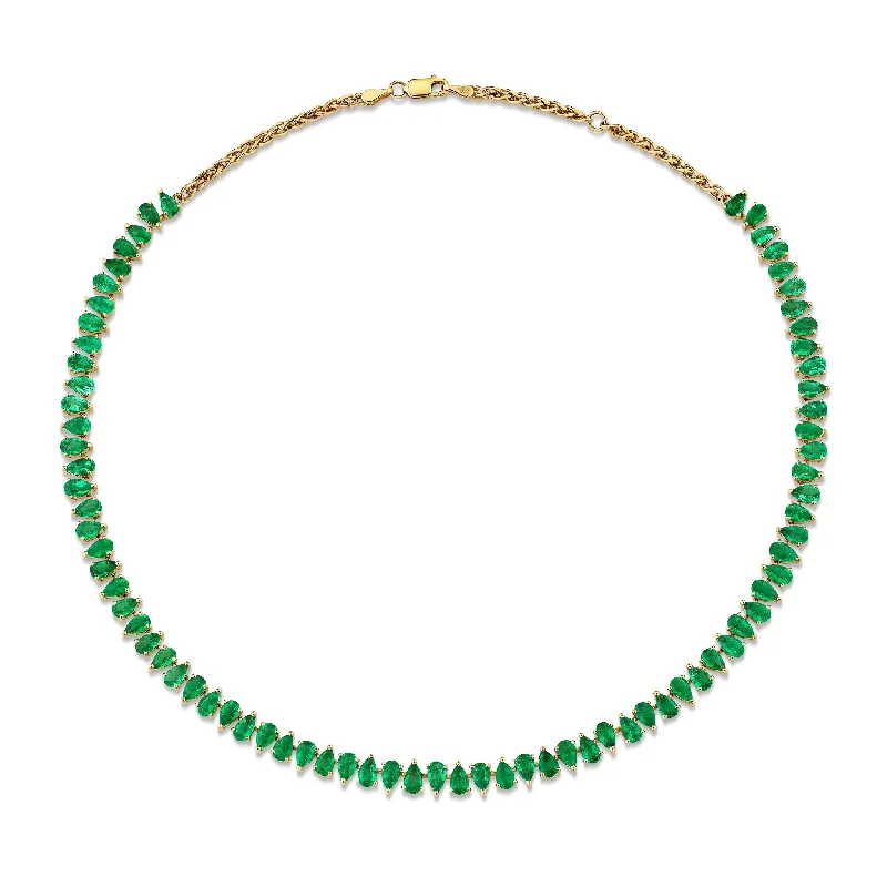 statement gemstone necklace handmade Reverse Water Drop Emerald Tennis Necklace