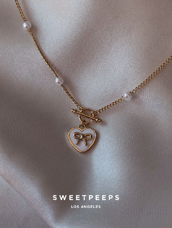 handcrafted gemstone ring women Ribbon Heart Coquette Necklace