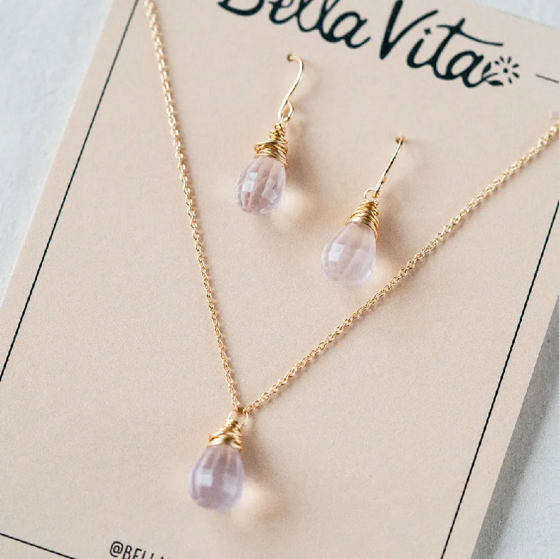 handmade copper wire ring Rose Quartz Set