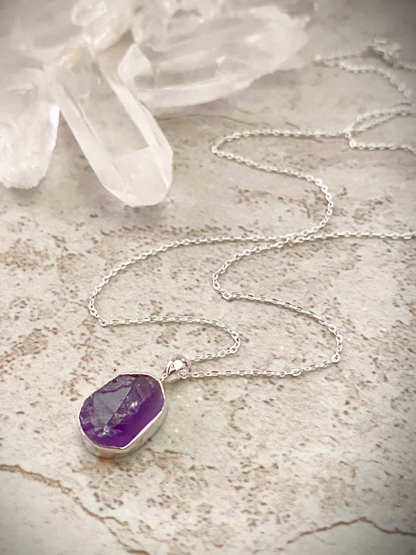 raw amethyst ring silver Rough Cut Gemstone Necklace