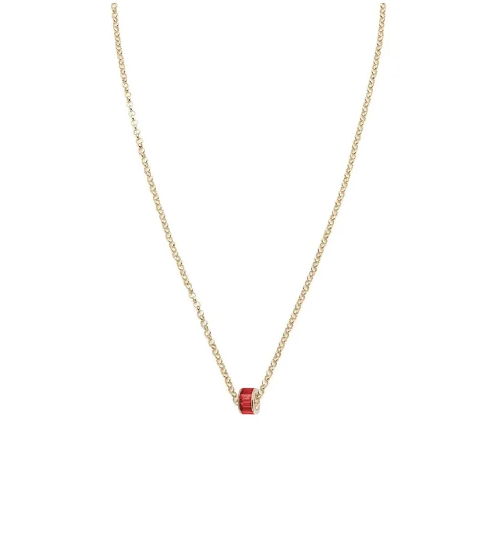 colorful gemstone engagement ring Baguette Ruby - Love : Heart Beat Fine Belcher Chain Necklace