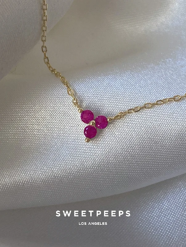 vintage flower brooch pin Ruby Pink Tiny Clover Necklace
