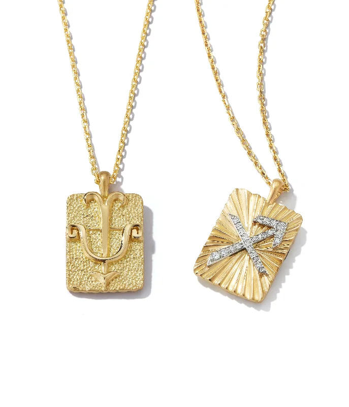 hammered gold disc necklace Sagittarius Zodiac Pendant Necklace, Diamonds