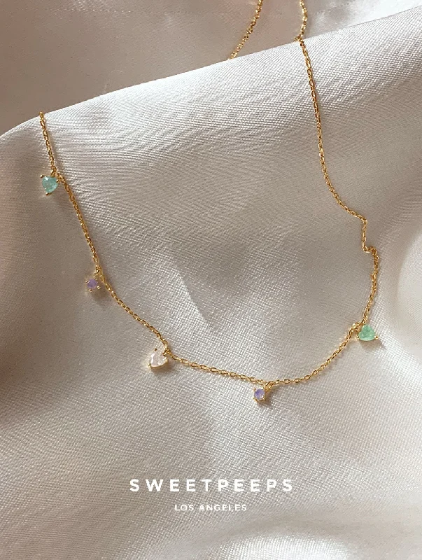 minimalist rose gold stacking rings Sana Tiny Heart Charm Necklace