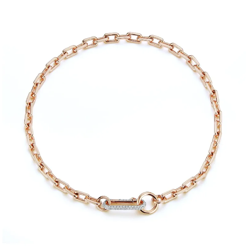 handcrafted gemstone pendant Saxon 18K Rose Gold Chain Link Necklace with Elongated Diamond Clasp