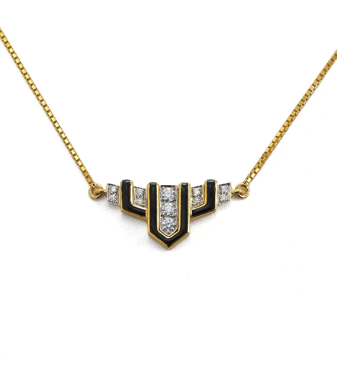 vintage floral engagement ring Scape Necklace, Black Enamel
