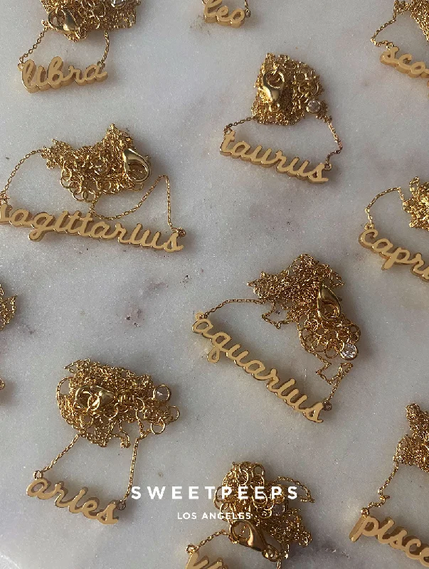 unique promise ring for girlfriend Script Horoscope Necklace