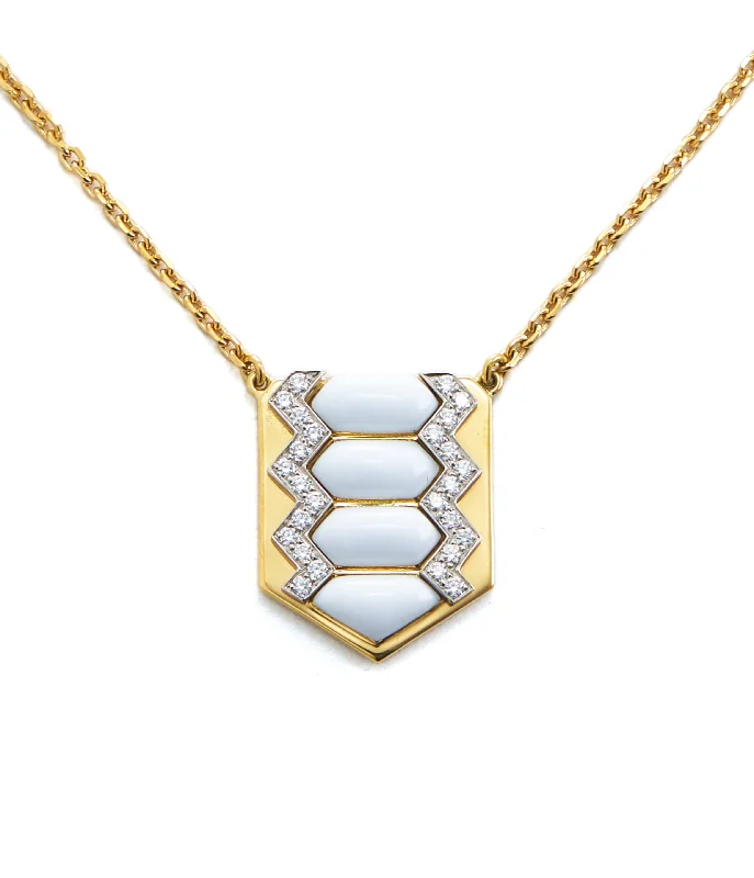 handcrafted braided silver bracelet Shield Necklace, White Enamel