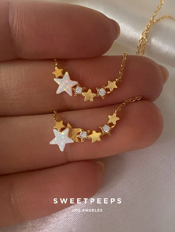 handmade leather pendant necklace Shooting Stars Opal Necklace