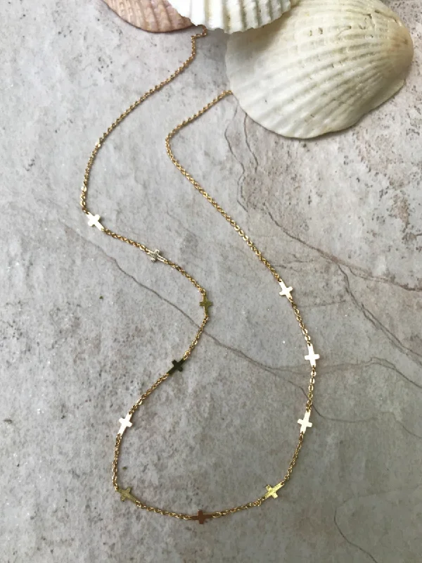 hammered gold stacking rings Sideways Cross Choker Necklace