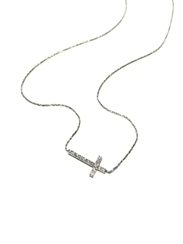 simple crystal earrings Sideways Cross CZ Necklace