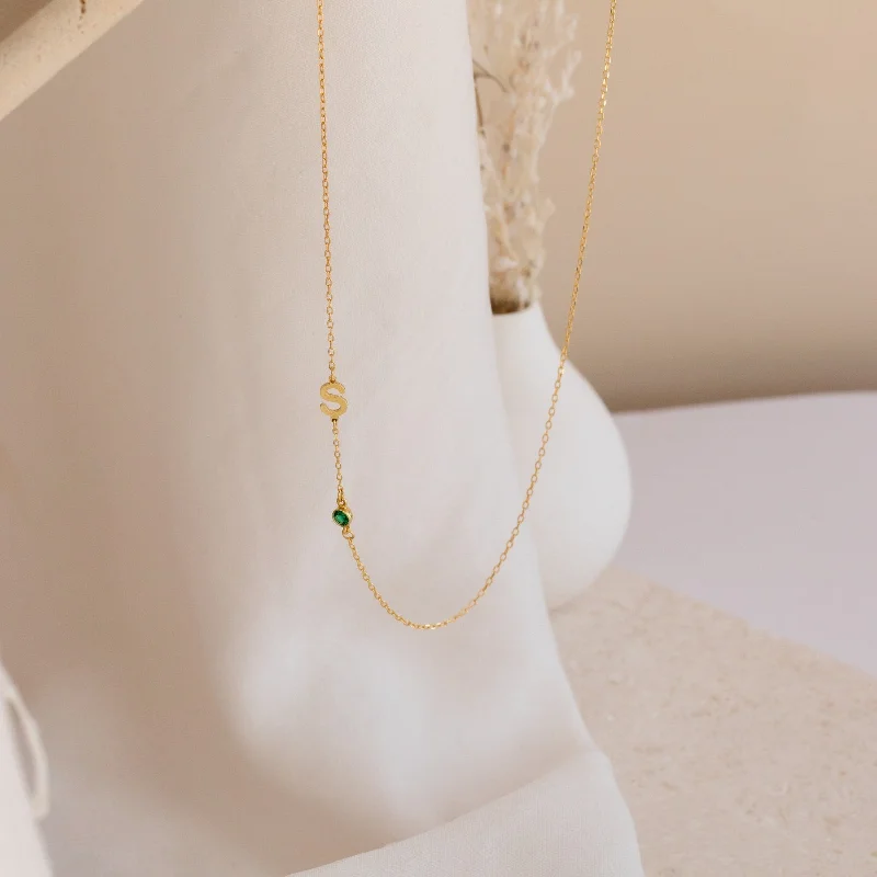 cubic zirconia tennis necklace Sideways Initial Birthstone Necklace