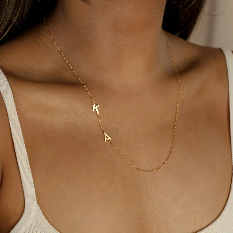 heart pendant necklace gold Sideways Initial Necklace