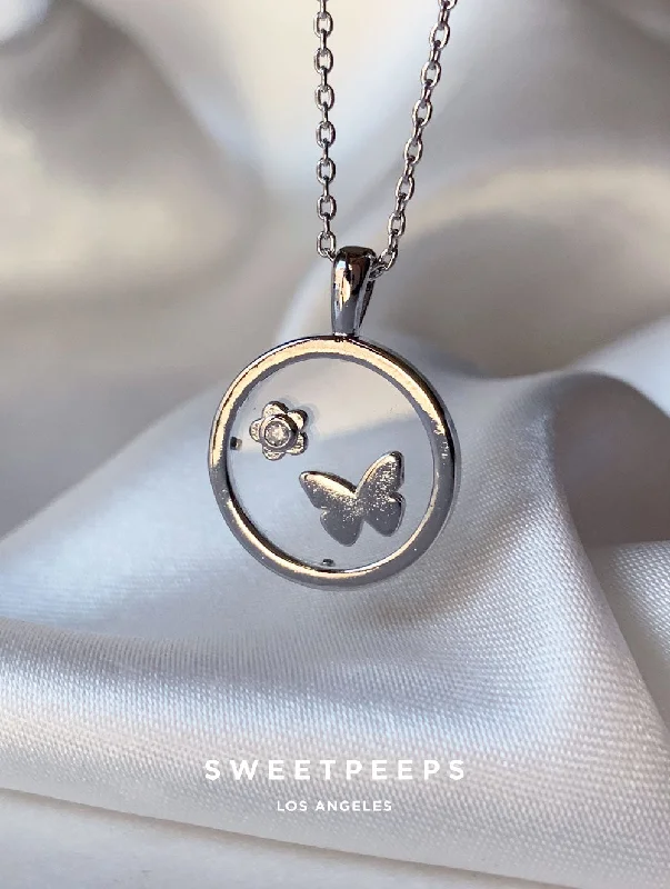infinity loop ring rose gold Silver Butterfly Clear Pendant Necklace
