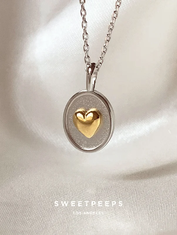 amethyst healing crystal necklace Silver & Gold Heart Necklace - Silver Edition