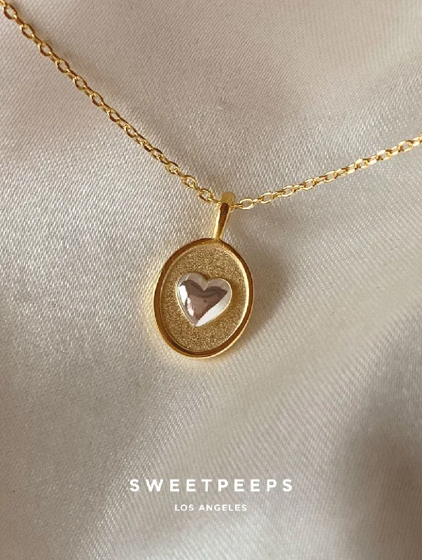 hammered sterling silver band Silver & Gold Heart Necklace