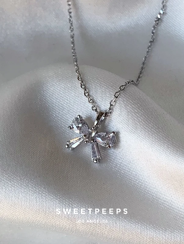 handmade raw stone engagement ring Silver Sweet Bow Necklace