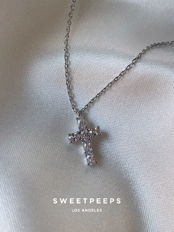 waterproof beach anklet stainless steel Silver Tiny Diamond Cross Necklace