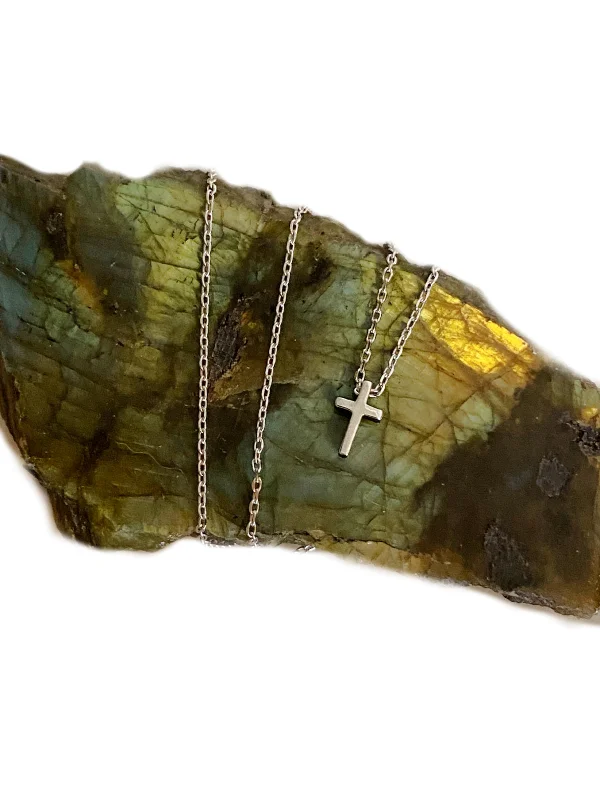 thin gold wire earrings Petite Cross Necklace