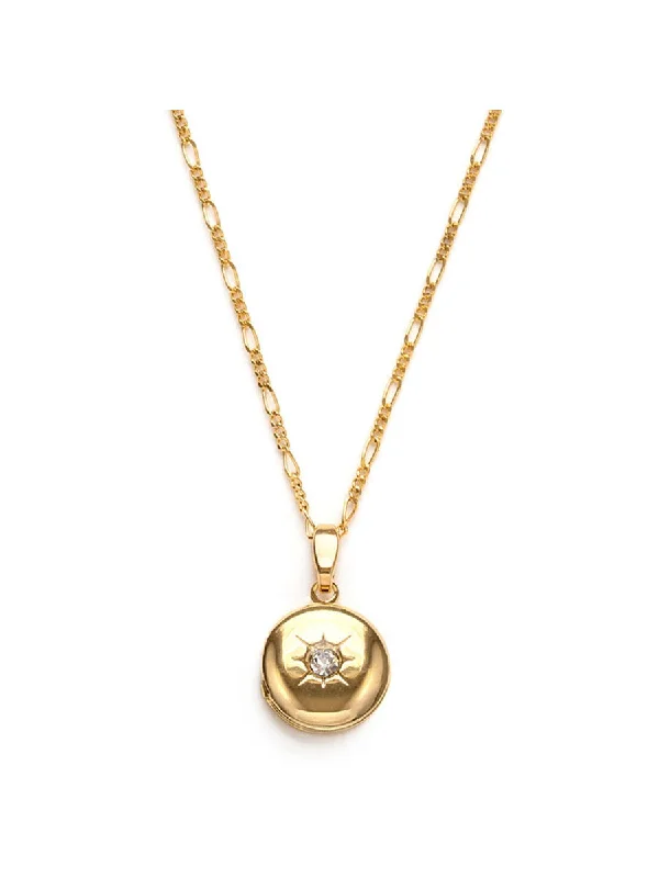 vintage-inspired moonstone necklace Small Round CZ Set Locket by Amano Studio