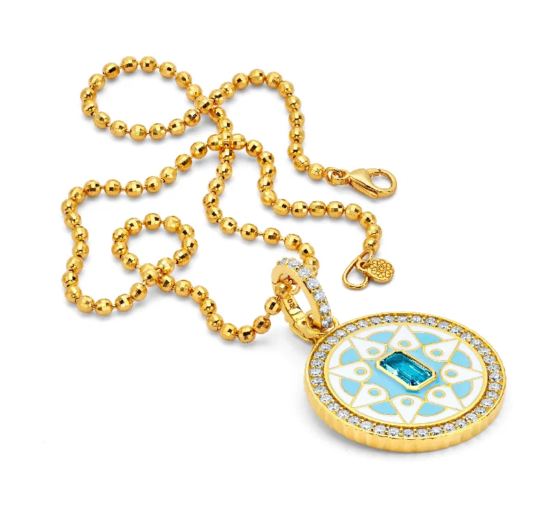 delicate chain necklace gold Small Sky Blue Enamel Mandala Pendant