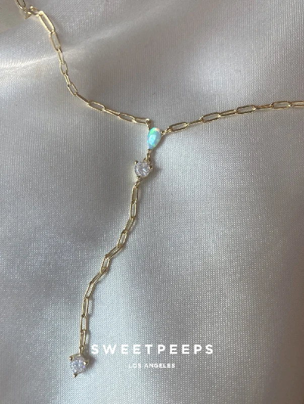 vintage diamond drop necklace Sterling Silver Opal Lariat Necklace (OLN)