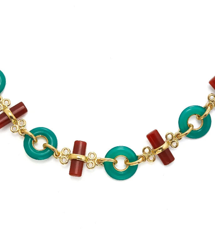 minimalist gold square earrings Sticks and Stones Necklace, Green Agate and Cornelian, 23" Long