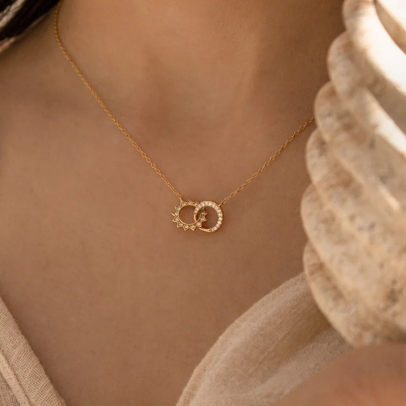 silver wedding band with engraving Sun & Moon Eternity Necklace
