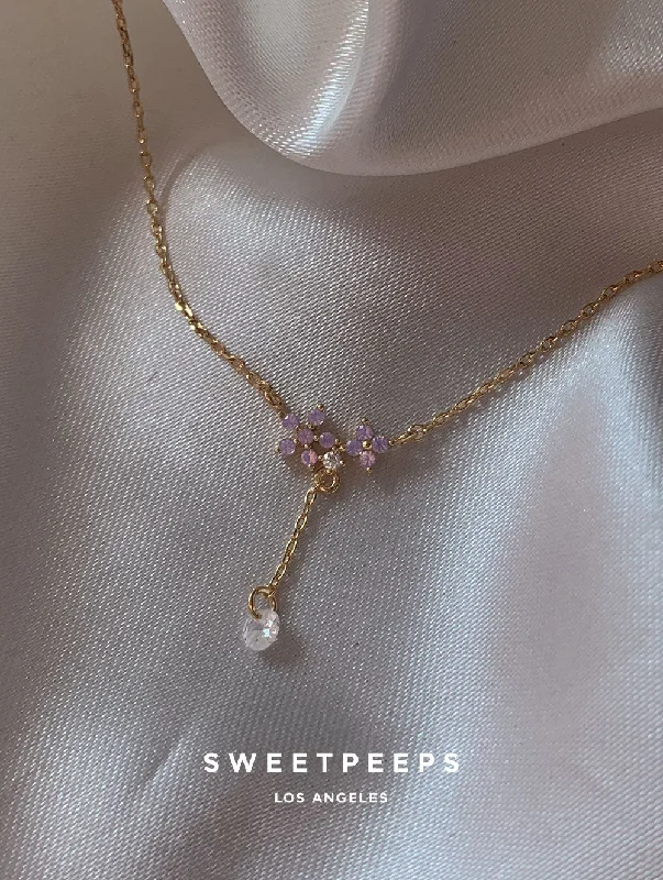 dainty heart charm necklace Sunset Purple Petals Necklace