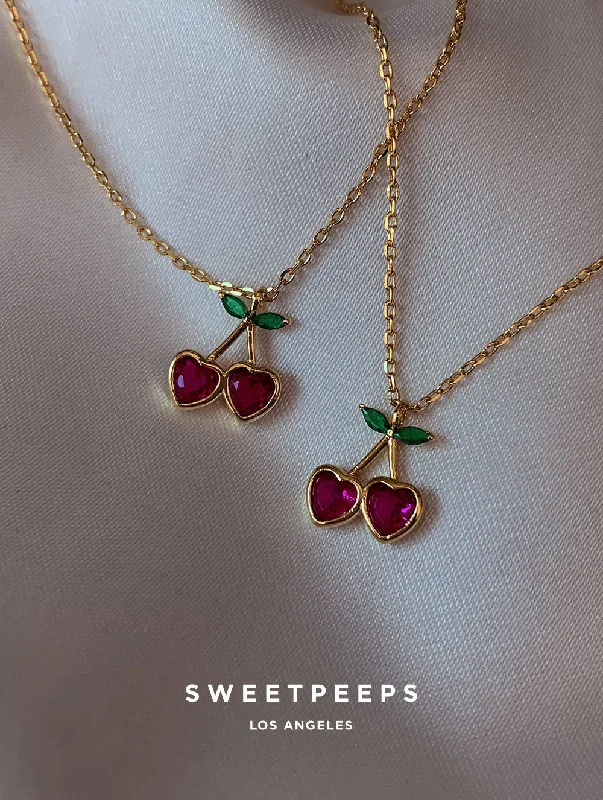 adjustable charm bracelet sterling silver Sweet Cherry Hearts Necklace