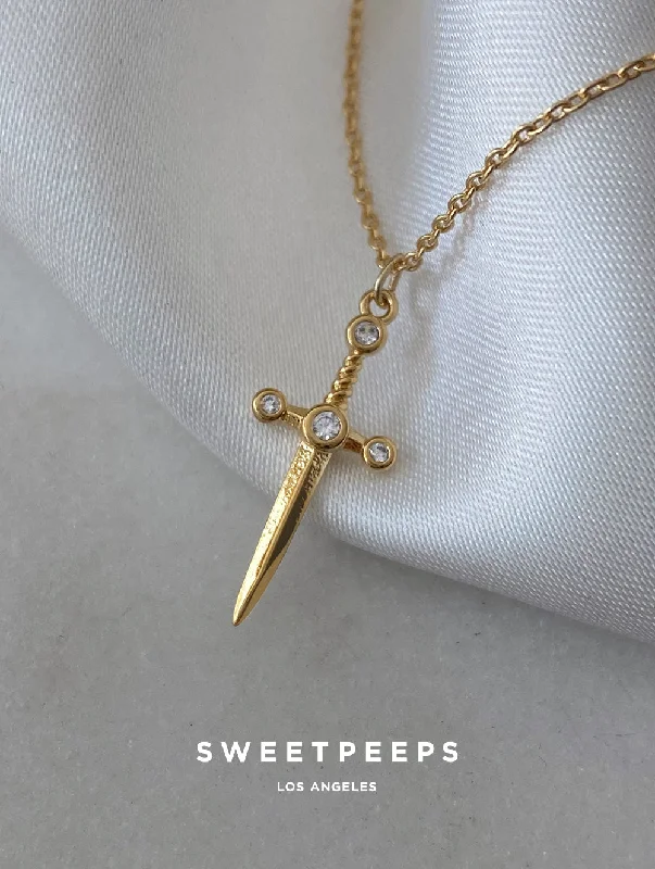 vintage turquoise pendant necklace Sword Cross Necklace