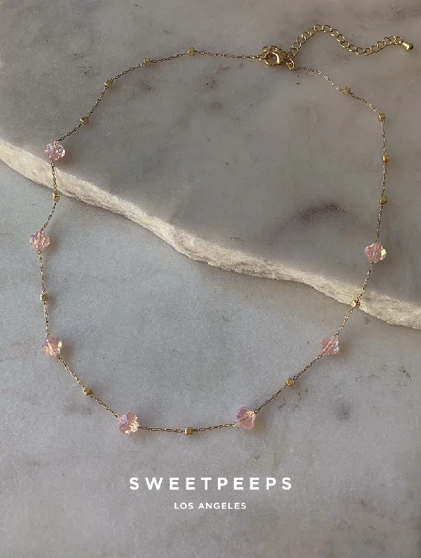 unique crystal bar necklace Tiana Glistening Pink Necklace