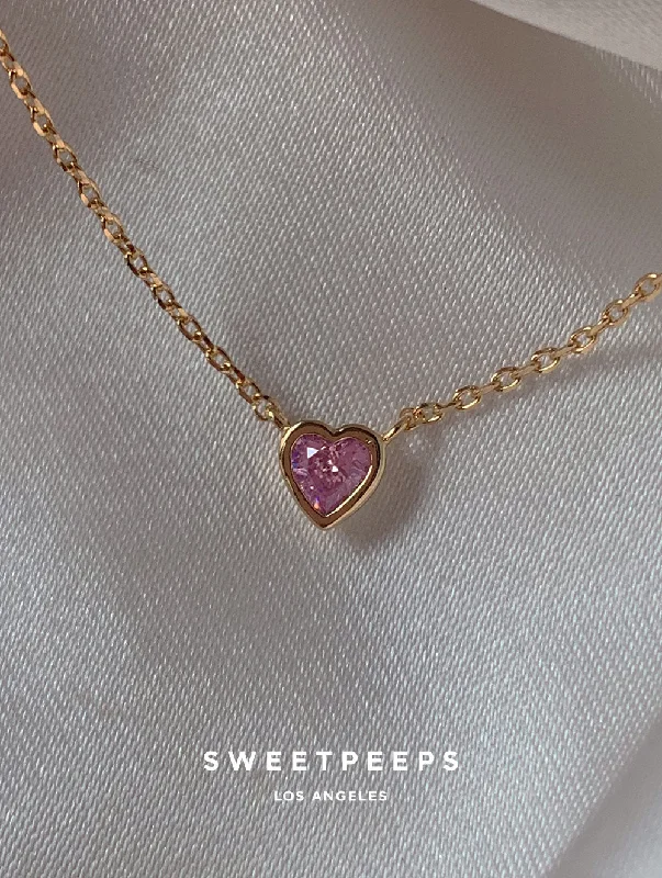 elegant marquise diamond ring Tiniest Pink Heart Necklace
