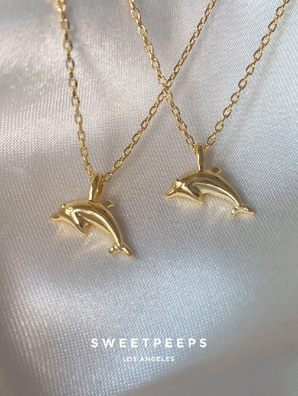 dainty ruby stacking rings Tiny Dolphin Necklace